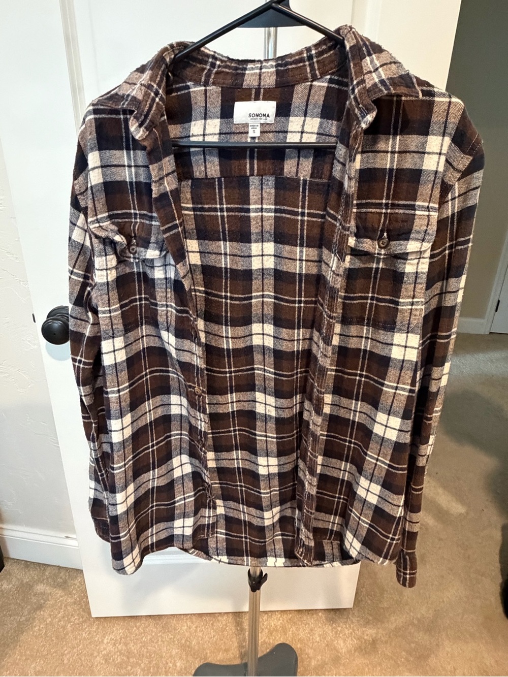 Sonoma Brown and Cream Plaid Button-Down Shirt